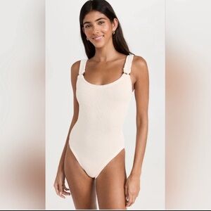 HUNZA G Isolde Domino High-Leg One-Piece Swimsuit Ivory Blush 
OS